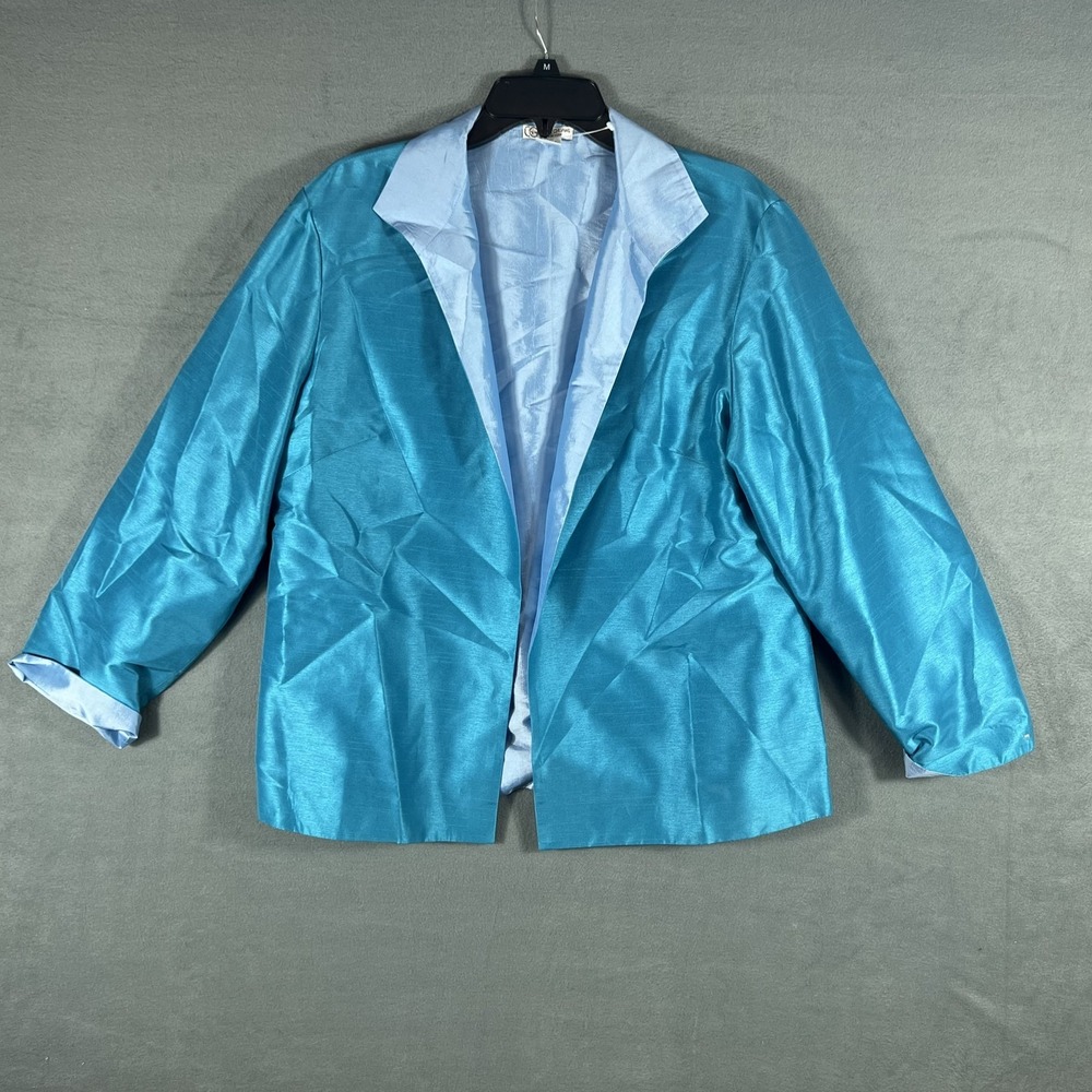 Grace Chuang New York Women's XXL Teal Shimmer Open Front Blazer Jacket Lined